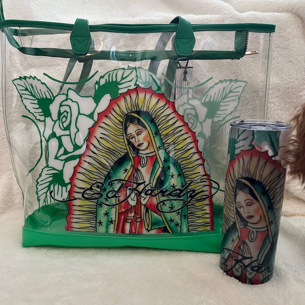 Ed Hardy Clear Tote Bag and Tumbler Set